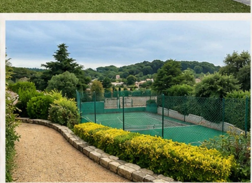 Shared tennis court within the compound