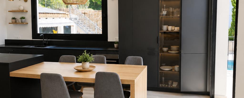 Open kitchen with dining area