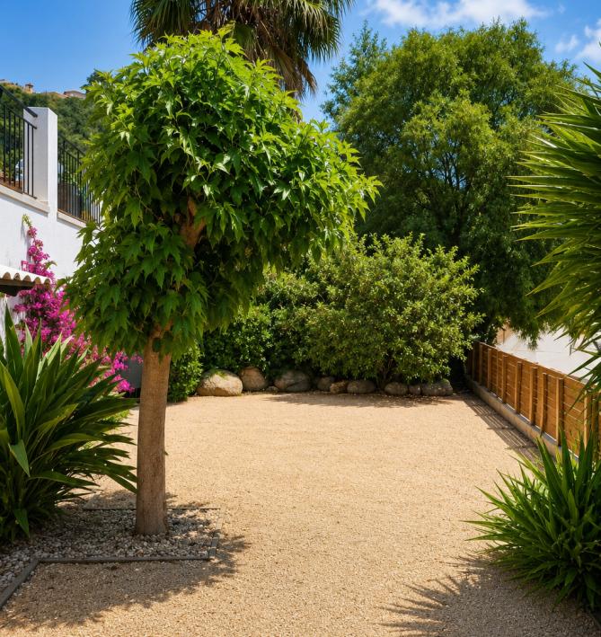 Private garden with open mountain views